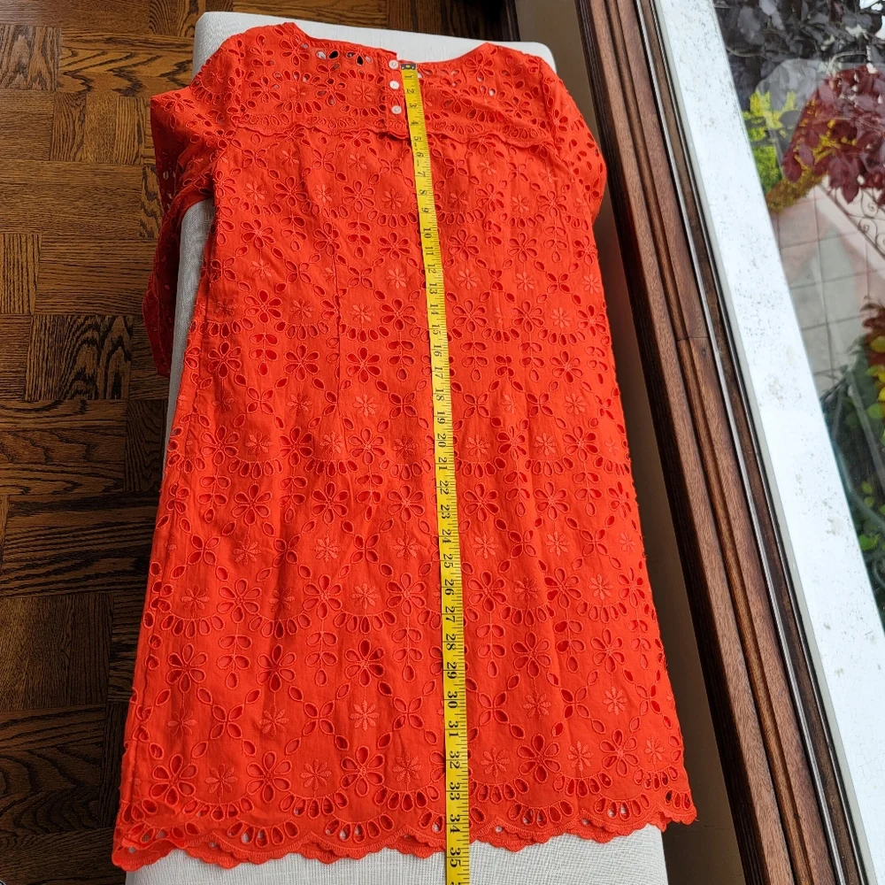 New! J. Crew sz 4 Eyelet Dress Bell-sleeves Orange-Red NWT
